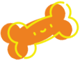 A drawing of an orange dog bone with yellow trim.